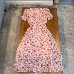 Women’s Floral Pink Midi Dress Short Sleeve Size S Reformation Inspired